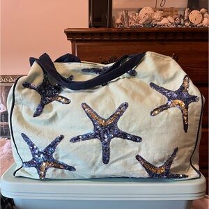 New Green Debbie Katz South Beach Don Cesar Blue Starfish Sequin Beach Bag Tote